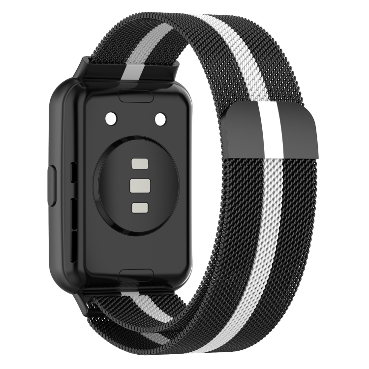 Para Huawei Watch Fit 2 Milan correa de reloj magnética de acero inoxidable  (negro blanco)