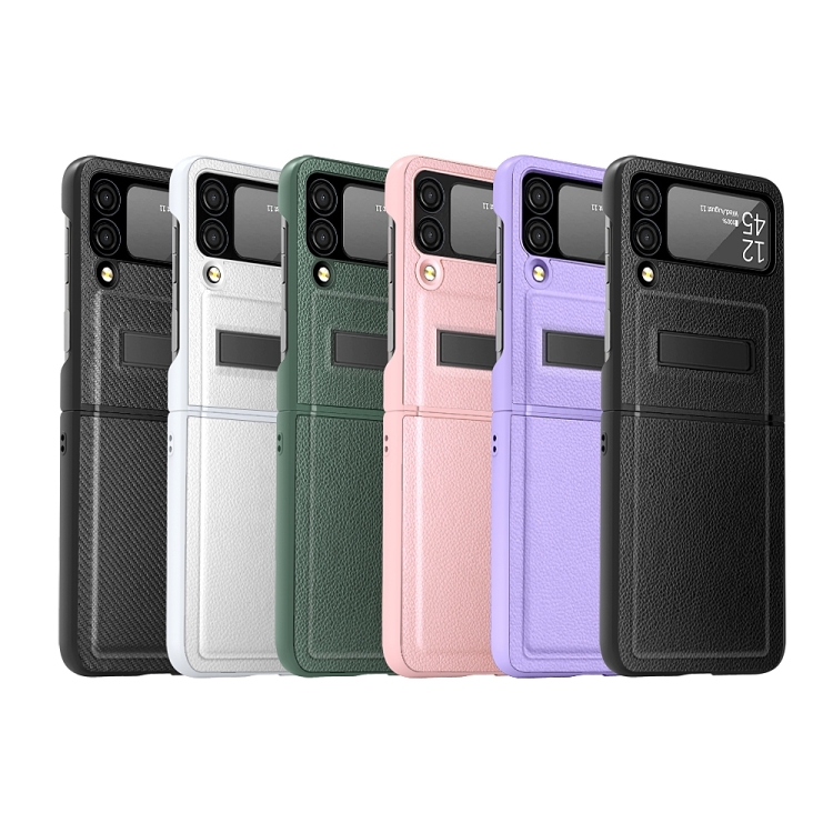 For Samsung Galaxy Z Flip4 Litchi Texture Hinge Holder Phone Case(Pink) For Samsung Galaxy Z Flip4 Litchi Texture Hinge Holder Phone Case(Pink)