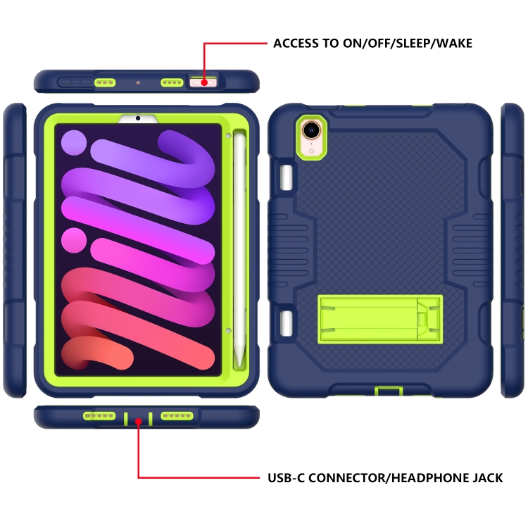 For iPad mini 2024 /mini 6 Contrast Color Robot Shockproof Silicone + PC Tablet Case(Navy Blue Yellow Green) For iPad mini 2024 /mini 6 Contrast Color Robot Shockproof Silicone + PC Tablet Case(Navy Blue Yellow Green)