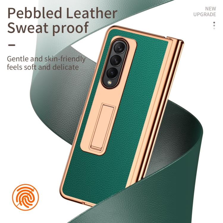 For Samsung Galaxy Z Fold4 Litchi Texture Leather Hinged Electroplated Phone Case with Pen(Green) For Samsung Galaxy Z Fold4 Litchi Texture Leather Hinged Electroplated Phone Case with Pen(Green)