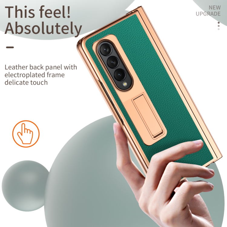 For Samsung Galaxy Z Fold4 Litchi Texture Leather Hinged Electroplated Phone Case with Pen(Green) For Samsung Galaxy Z Fold4 Litchi Texture Leather Hinged Electroplated Phone Case with Pen(Green)
