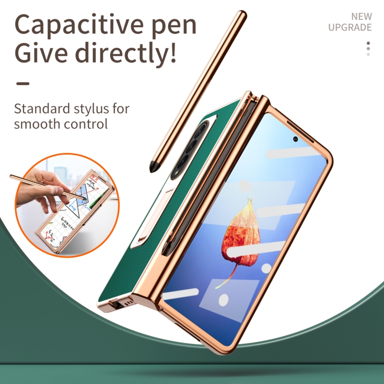 For Samsung Galaxy Z Fold4 Litchi Texture Leather Hinged Electroplated Phone Case with Pen(Green) For Samsung Galaxy Z Fold4 Litchi Texture Leather Hinged Electroplated Phone Case with Pen(Green)