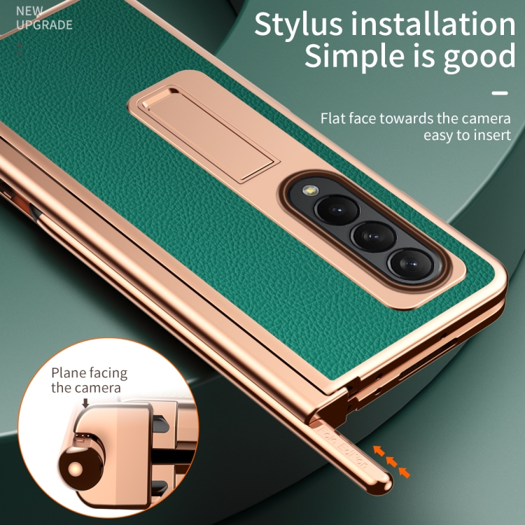 For Samsung Galaxy Z Fold4 Litchi Texture Leather Hinged Electroplated Phone Case with Pen(Green) For Samsung Galaxy Z Fold4 Litchi Texture Leather Hinged Electroplated Phone Case with Pen(Green)