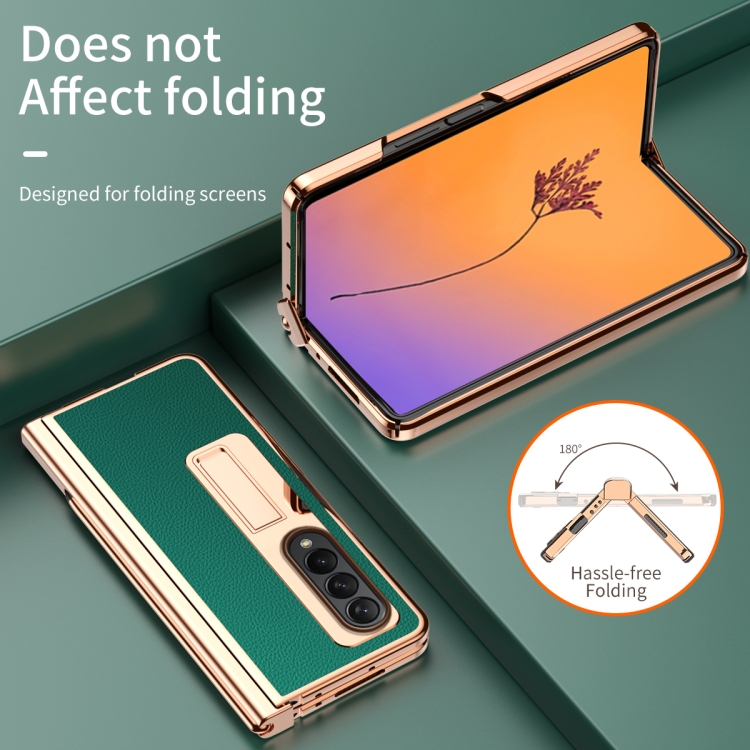For Samsung Galaxy Z Fold4 Litchi Texture Leather Hinged Electroplated Phone Case with Pen(Green) For Samsung Galaxy Z Fold4 Litchi Texture Leather Hinged Electroplated Phone Case with Pen(Green)