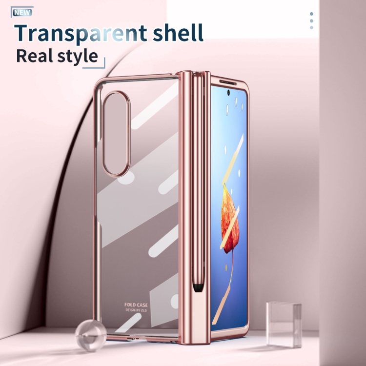 For Samsung Galaxy Z Fold4 Full Body Integrated Electroplating Hinge Phone Case with Pen Slot(Rose Gold) For Samsung Galaxy Z Fold4 Full Body Integrated Electroplating Hinge Phone Case with Pen Slot(Rose Gold)