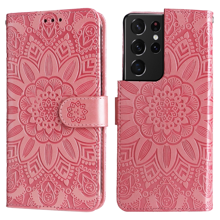 For Samsung Galaxy S21 Ultra 5G Embossed Sunflower Leather Phone Case(Pink) For Samsung Galaxy S21 Ultra 5G Embossed Sunflower Leather Phone Case(Pink)