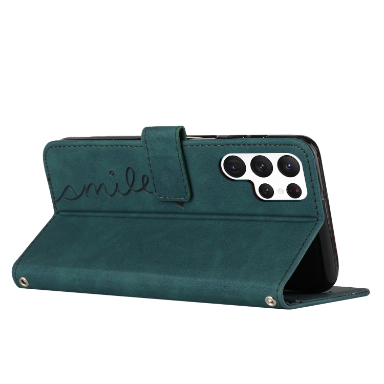 For Samsung Galaxy S22 Ultra Skin Feel Heart Pattern Leather Phone Case With Lanyard(Green) For Samsung Galaxy S22 Ultra Skin Feel Heart Pattern Leather Phone Case With Lanyard(Green)