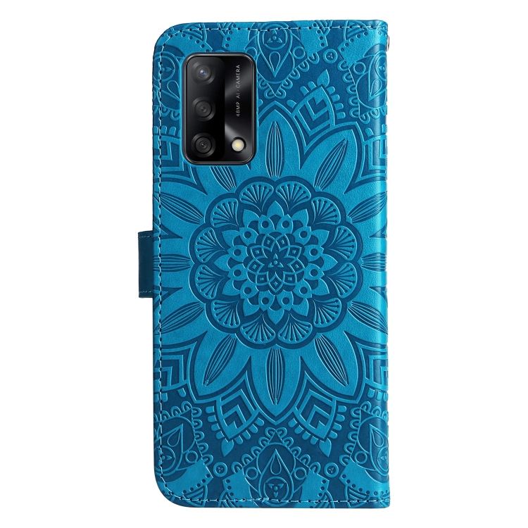 Para OPPO A79 5G Funda de cuero para teléfono con girasol en relieve (azul)