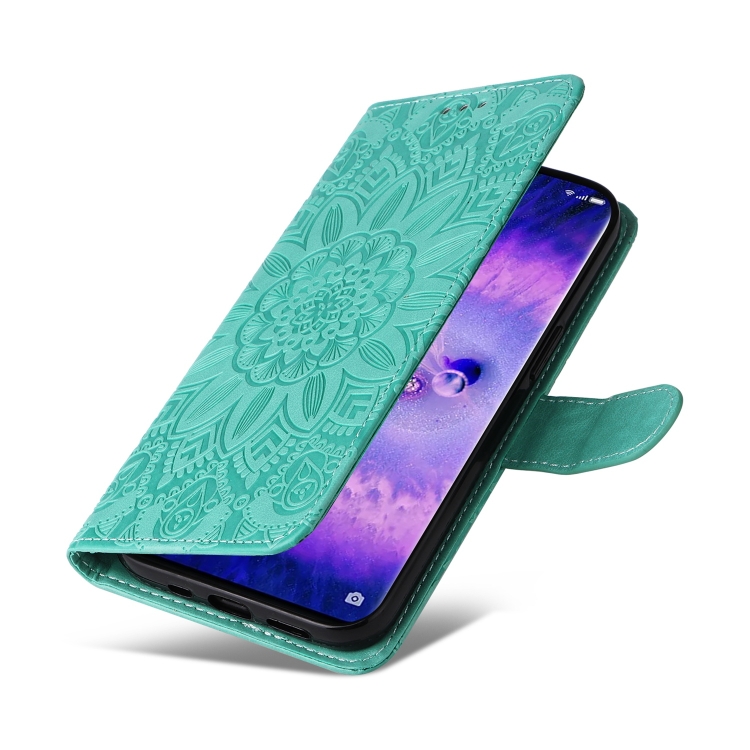 Para OPPO A79 5G Funda de cuero para teléfono con girasol en relieve (azul)