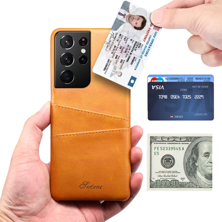 For Samsung Galaxy S21 Ultra Calf Texture Back Protective Phone Case with Card Slots(Khaki) For Samsung Galaxy S21 Ultra Calf Texture Back Protective Phone Case with Card Slots(Khaki)