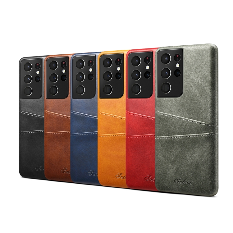 For Samsung Galaxy S21 Ultra Calf Texture Back Protective Phone Case with Card Slots(Khaki) For Samsung Galaxy S21 Ultra Calf Texture Back Protective Phone Case with Card Slots(Khaki)