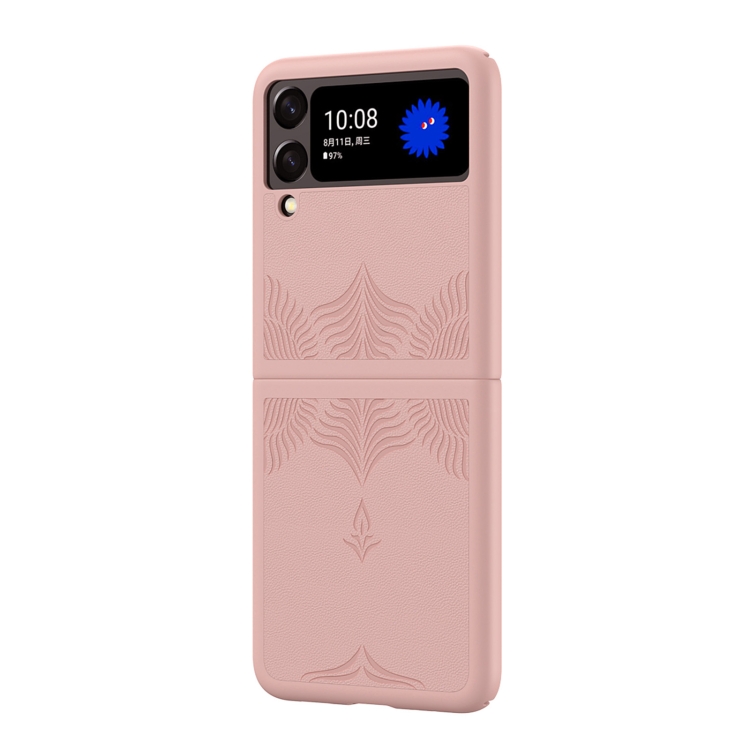 For Samsung Galaxy Z Flip4 5G Embossed Leather Texture Protective Phone Case(Pink) For Samsung Galaxy Z Flip4 5G Embossed Leather Texture Protective Phone Case(Pink)