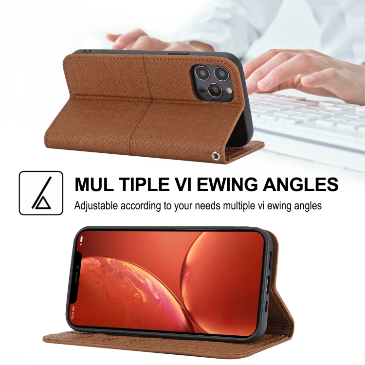 For iPhone 14 Woven Texture Leather Case (Brown) For iPhone 14 Woven Texture Leather Case (Brown)