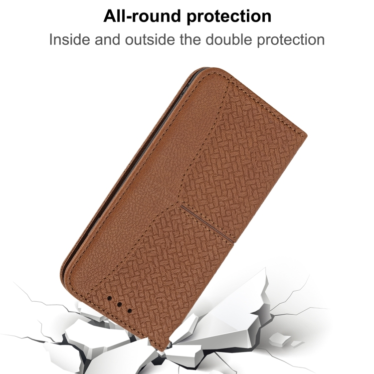 For iPhone 14 Woven Texture Leather Case (Brown) For iPhone 14 Woven Texture Leather Case (Brown)