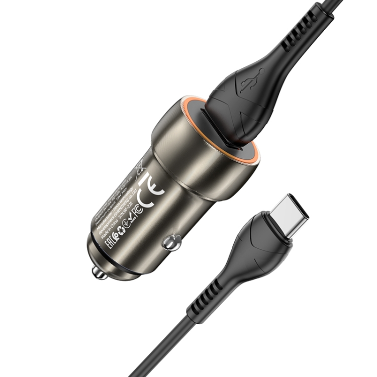 hoco Z46 Blue Shield Single Port QC3.0 Car Charger Set with Type-C Cable(Metal Grey) hoco Z46 Blue Shield Single Port QC3.0 Car Charger Set with Type-C Cable(Metal Grey)