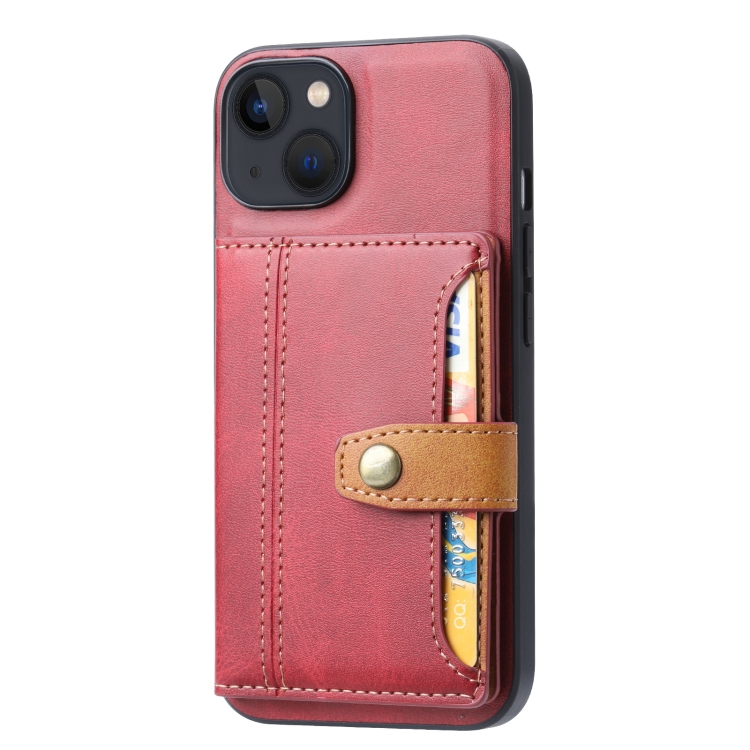 For iPhone 14 Plus Calfskin Card Slot TPU + PU Phone Case (Red)