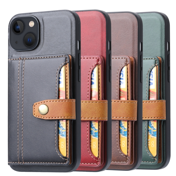 For iPhone 14 Plus Calfskin Card Slot TPU + PU Phone Case (Red)