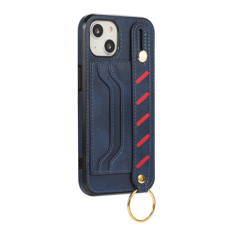 For iPhone 14 Wristband Wallet Leather Phone Case (Blue) For iPhone 14 Wristband Wallet Leather Phone Case (Blue)