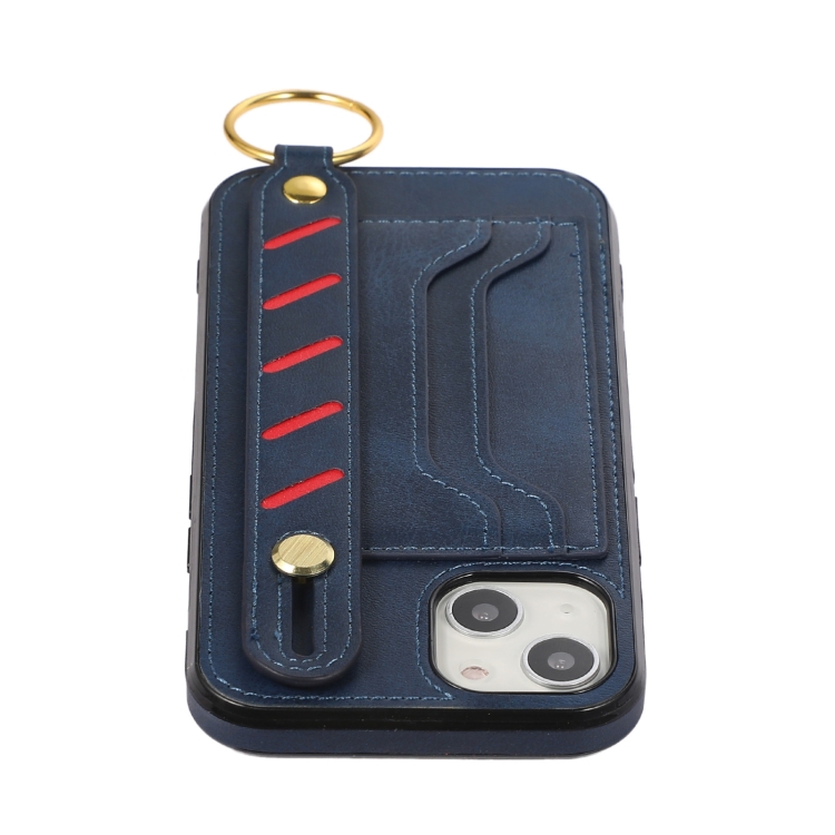 For iPhone 14 Wristband Wallet Leather Phone Case (Blue) For iPhone 14 Wristband Wallet Leather Phone Case (Blue)