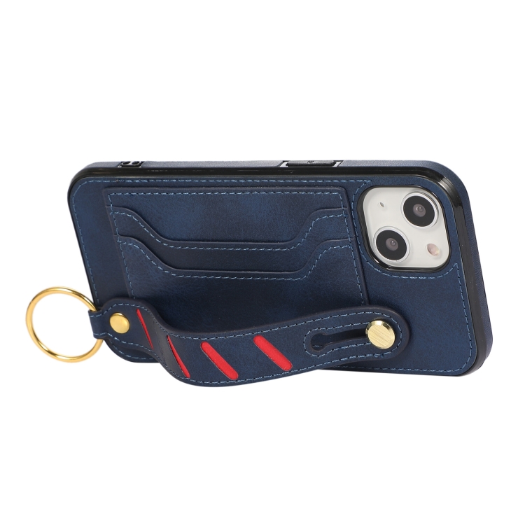 For iPhone 14 Wristband Wallet Leather Phone Case (Blue) For iPhone 14 Wristband Wallet Leather Phone Case (Blue)