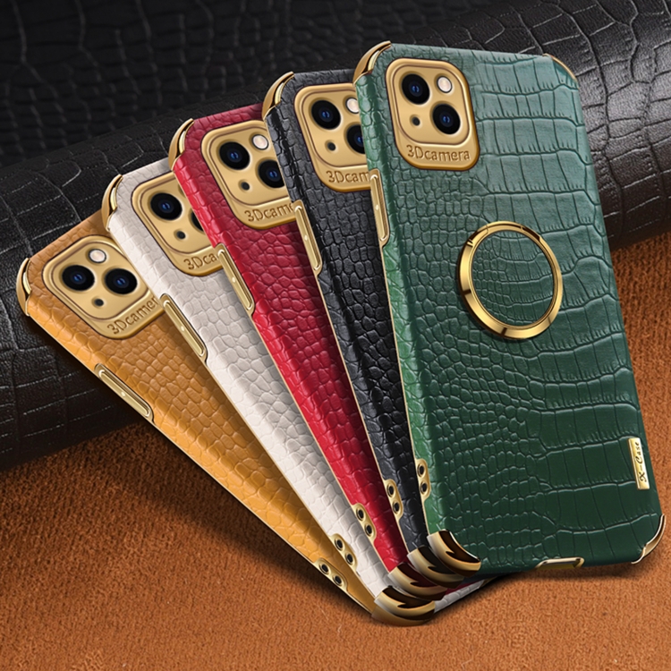 For iPhone 14 6D Electroplating Crocodile Texture Phone Case With Holder (Black) For iPhone 14 6D Electroplating Crocodile Texture Phone Case With Holder (Black)