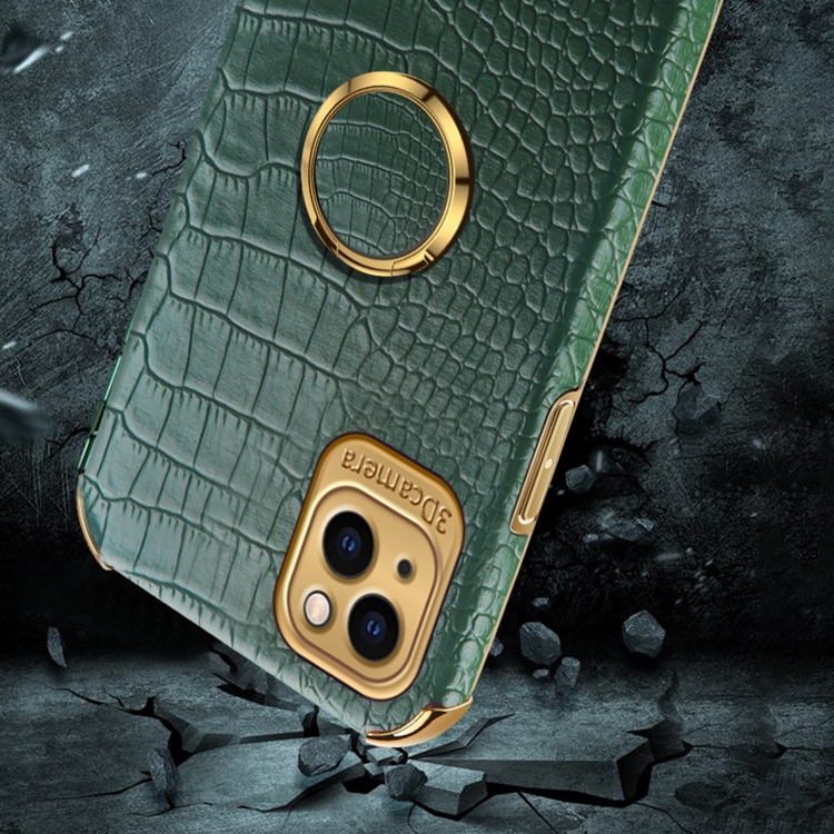For iPhone 14 6D Electroplating Crocodile Texture Phone Case With Holder (Black) For iPhone 14 6D Electroplating Crocodile Texture Phone Case With Holder (Black)