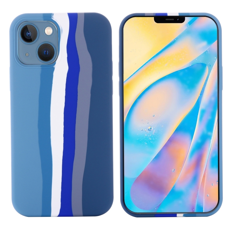 For iPhone 14 Rainbow Liquid Silicone Phone Case (Blue) For iPhone 14 Rainbow Liquid Silicone Phone Case (Blue)