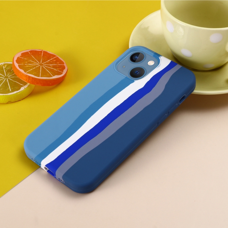 For iPhone 14 Rainbow Liquid Silicone Phone Case (Blue) For iPhone 14 Rainbow Liquid Silicone Phone Case (Blue)