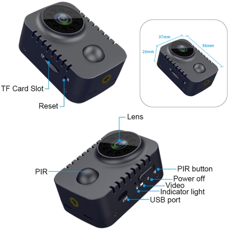 Cámara de monitor de vigilancia de visión nocturna infrarroja HD 1080P (negro) - 1