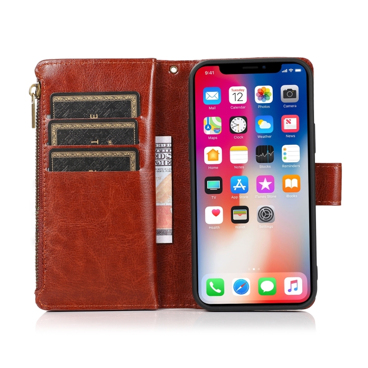 For iPhone 14 Multifunctional 9 Card Slots Leather Case (Brown) For iPhone 14 Multifunctional 9 Card Slots Leather Case (Brown)
