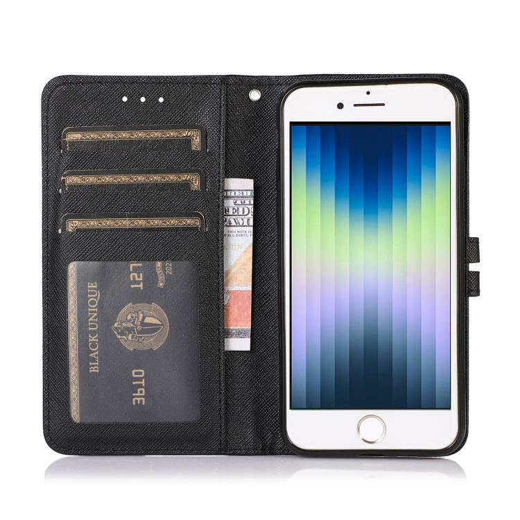 For iPhone SE 2022 / SE 2020 / 8 / 7 Cross Texture Horizontal Flip Leather Phone Case(Black) For iPhone SE 2022 / SE 2020 / 8 / 7 Cross Texture Horizontal Flip Leather Phone Case(Black)