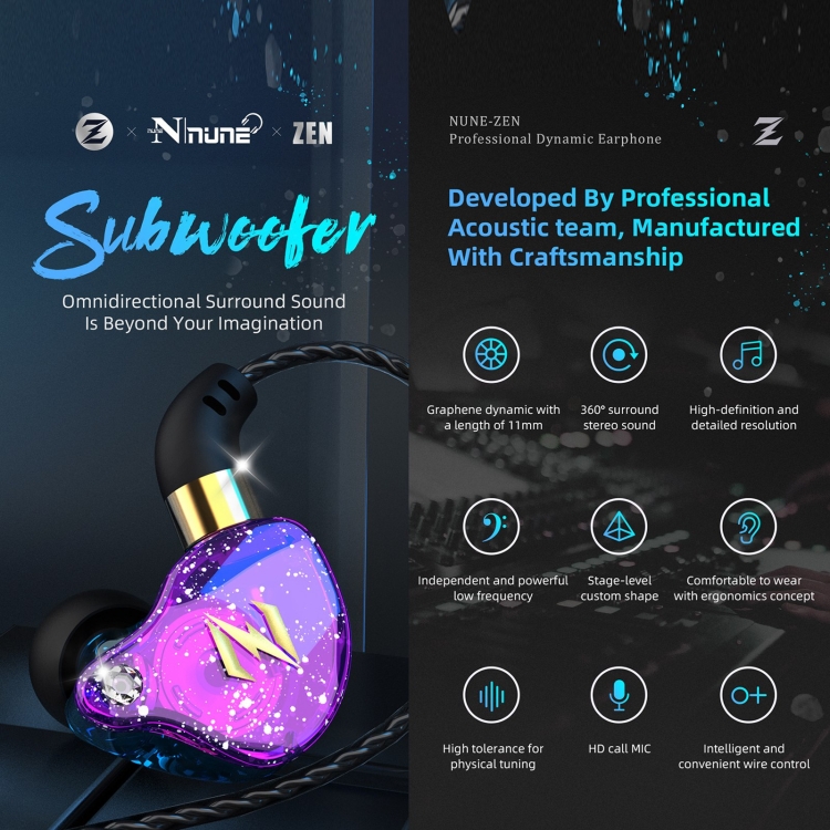 Zen Microphone QKZ ZEN In-ear Subwoofer Wire-controlled Music Running Sports Earphone ...
