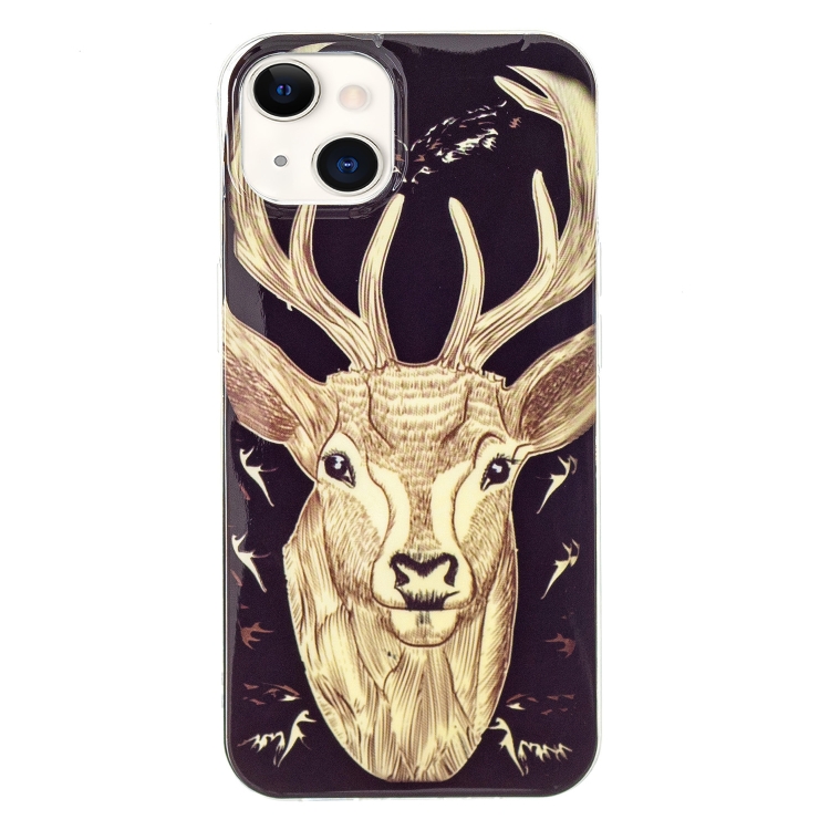 For iPhone 14 Luminous TPU Soft Phone Case Deer Head