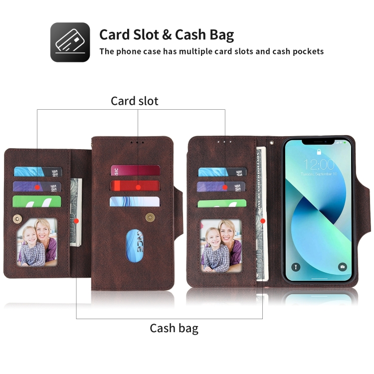 For iPhone 14 Plus POLA 9 Card-slot Oil Side Leather Phone Case (Brown) For iPhone 14 Plus POLA 9 Card-slot Oil Side Leather Phone Case (Brown)