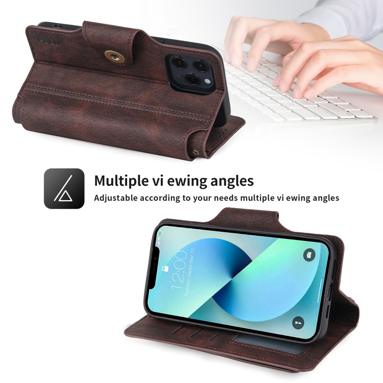 For iPhone 14 Plus POLA 9 Card-slot Oil Side Leather Phone Case (Brown) For iPhone 14 Plus POLA 9 Card-slot Oil Side Leather Phone Case (Brown)