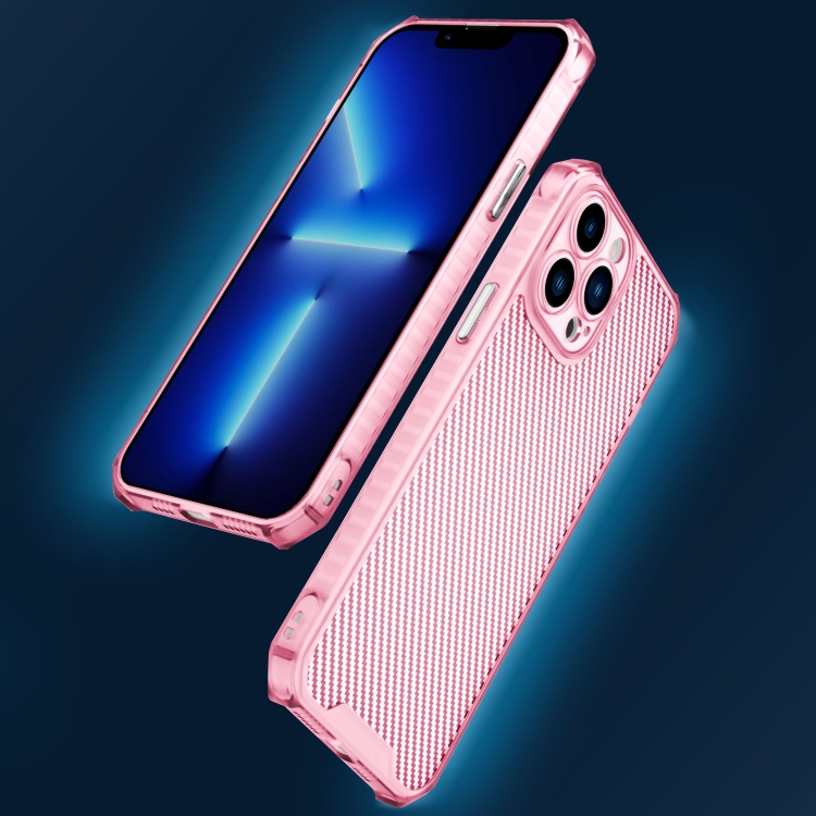 For iPhone 11 Carbon Fiber Texture Shockproof Phone Case (Transparent Pink) For iPhone 11 Carbon Fiber Texture Shockproof Phone Case (Transparent Pink)