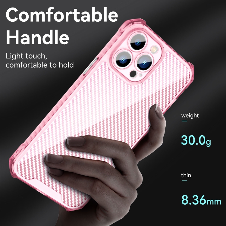 For iPhone 11 Carbon Fiber Texture Shockproof Phone Case (Transparent Pink) For iPhone 11 Carbon Fiber Texture Shockproof Phone Case (Transparent Pink)