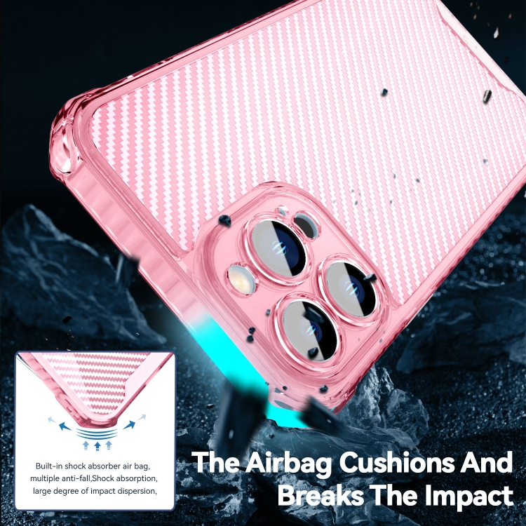 For iPhone 11 Carbon Fiber Texture Shockproof Phone Case (Transparent Pink) For iPhone 11 Carbon Fiber Texture Shockproof Phone Case (Transparent Pink)