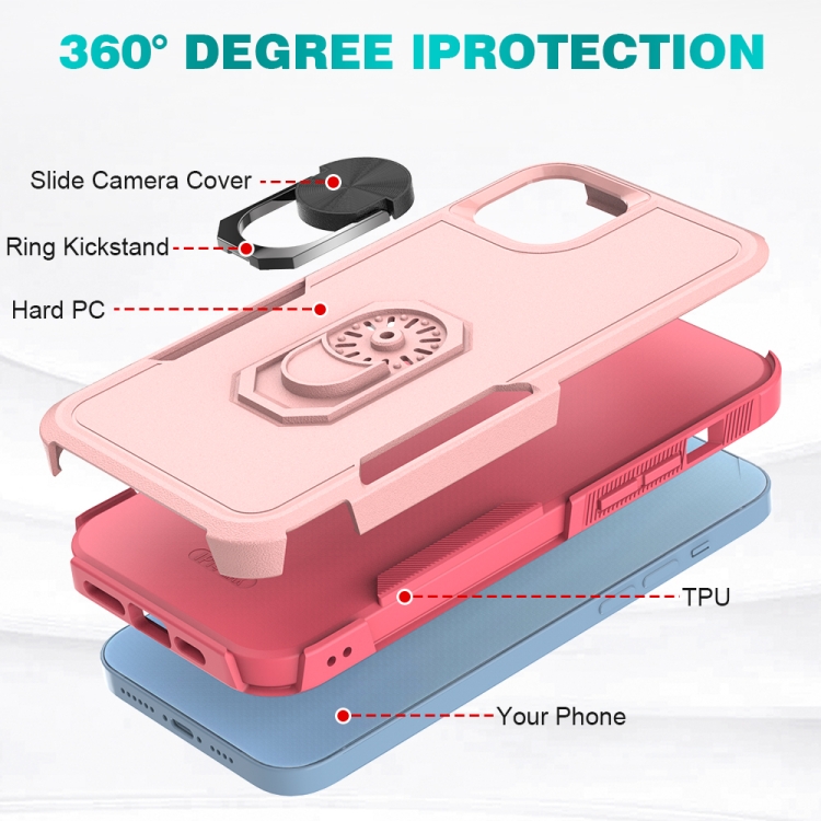 For iPhone 14 PC + TPU Phone Case with Ring Holder (Pink) For iPhone 14 PC + TPU Phone Case with Ring Holder (Pink)