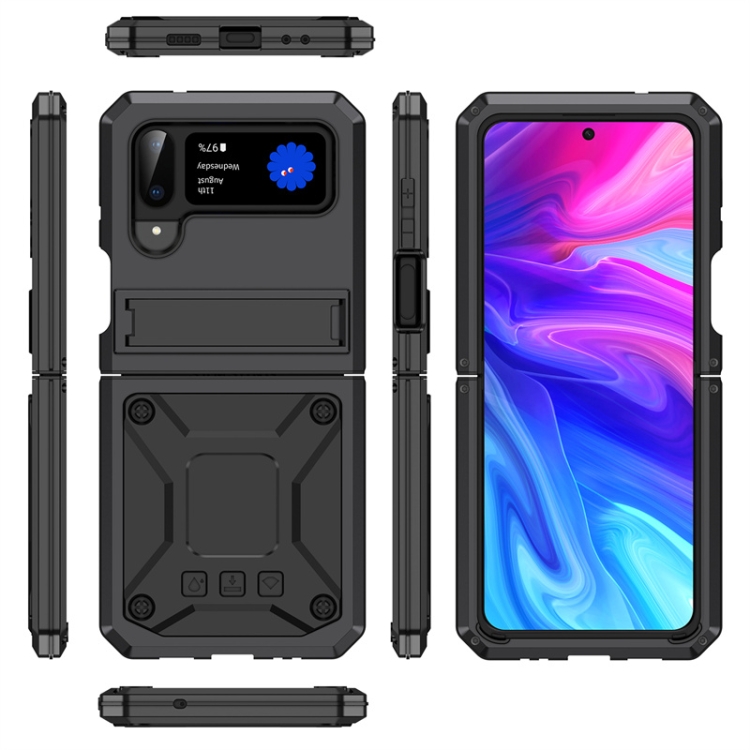 For Samsung Galaxy Z Flip4 Metal Shock-proof Phone Case With Holder(Black) For Samsung Galaxy Z Flip4 Metal Shock-proof Phone Case With Holder(Black)