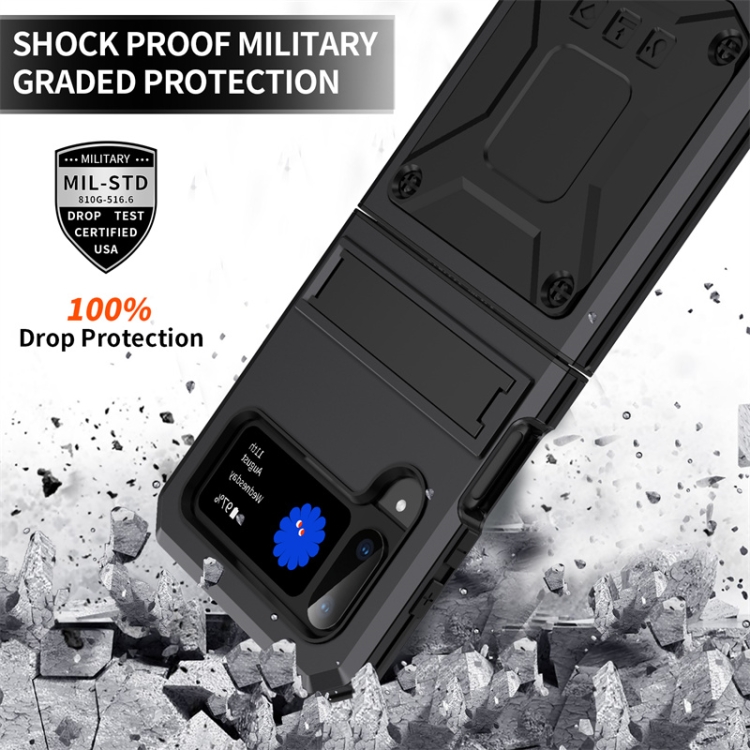 For Samsung Galaxy Z Flip4 Metal Shock-proof Phone Case With Holder(Black) For Samsung Galaxy Z Flip4 Metal Shock-proof Phone Case With Holder(Black)