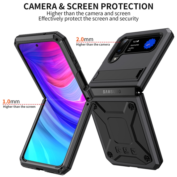 For Samsung Galaxy Z Flip4 Metal Shock-proof Phone Case With Holder(Black) For Samsung Galaxy Z Flip4 Metal Shock-proof Phone Case With Holder(Black)