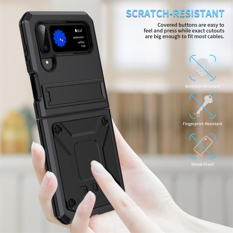 For Samsung Galaxy Z Flip4 Metal Shock-proof Phone Case With Holder(Black) For Samsung Galaxy Z Flip4 Metal Shock-proof Phone Case With Holder(Black)