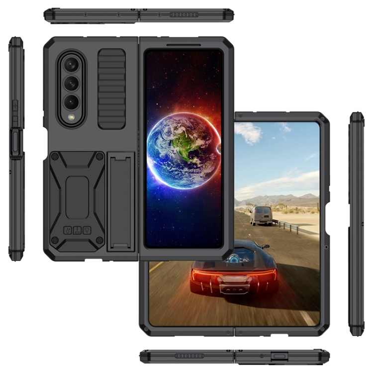 For Samsung Galaxy Z Fold4 Metal Shock-proof Phone Case With Holder(Black) For Samsung Galaxy Z Fold4 Metal Shock-proof Phone Case With Holder(Black)