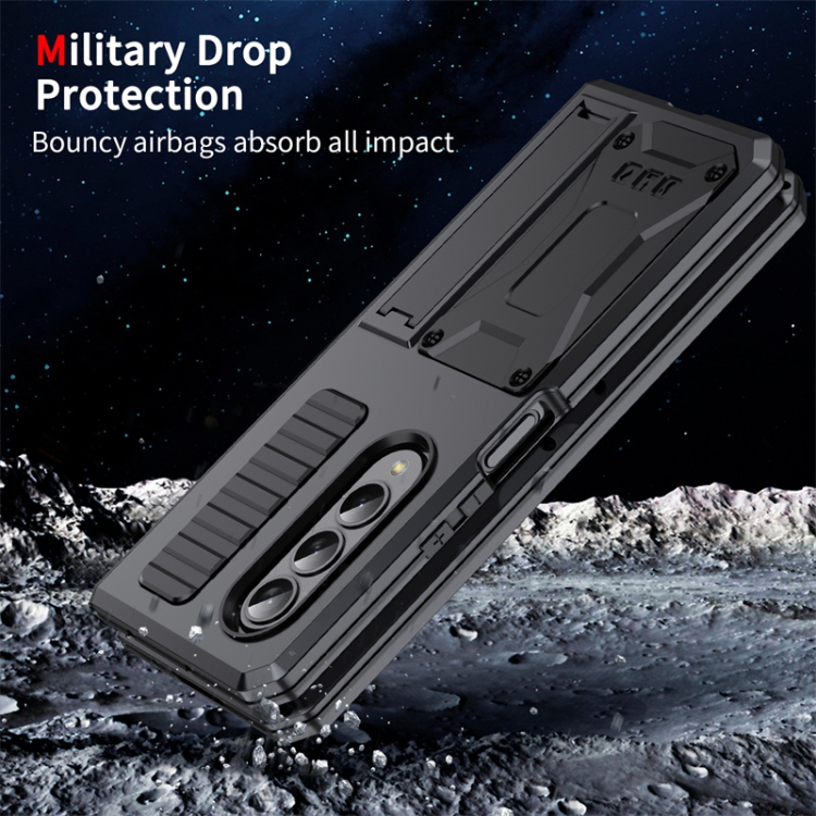 For Samsung Galaxy Z Fold4 Metal Shock-proof Phone Case With Holder(Black) For Samsung Galaxy Z Fold4 Metal Shock-proof Phone Case With Holder(Black)