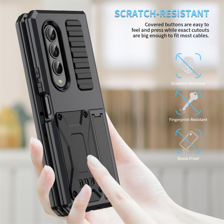 For Samsung Galaxy Z Fold4 Metal Shock-proof Phone Case With Holder(Black) For Samsung Galaxy Z Fold4 Metal Shock-proof Phone Case With Holder(Black)