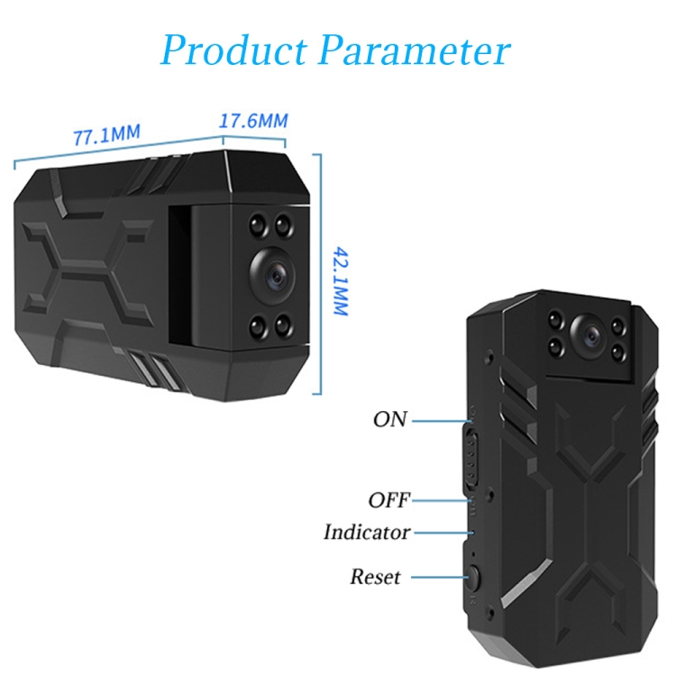 WD16 Mini HD WiFi Cámara Grabadora de 180 grados con clip trasero (Negro) - 1