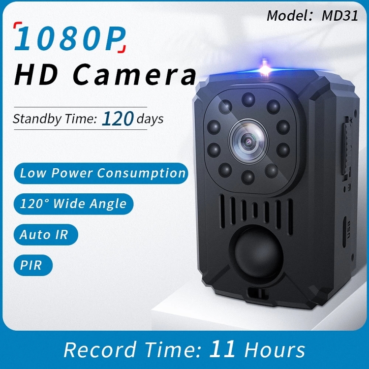 MD31 Mini 1080P HD Videocámara Visión Nocturna PIR Motion Action Micro Cámara (Negro) - 2