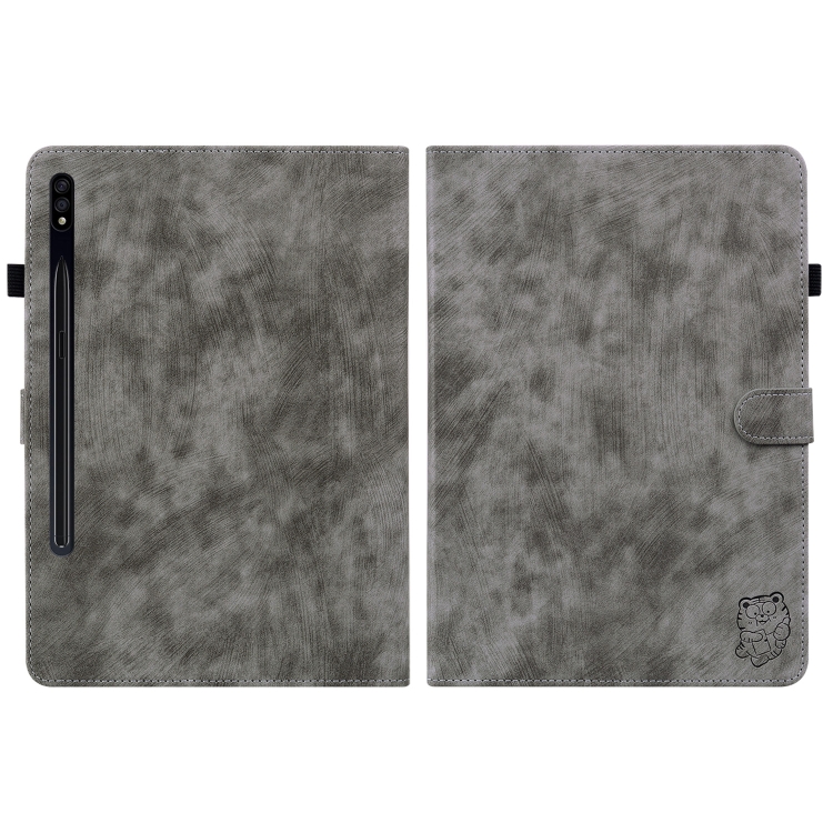 Para Samsung Galaxy Tab S9 Tiger Pattern Flip Leather Tablet Case (Gris) - 1
