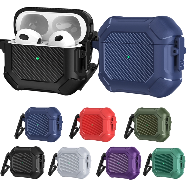 Carbon Brazing Dimension TPU+PC Headphone Protective Cover with Switch Lock & Carabiner For AirPods 3(Purple) Carbon Brazing Dimension TPU+PC Headphone Protective Cover with Switch Lock & Carabiner For AirPods 3(Purple)